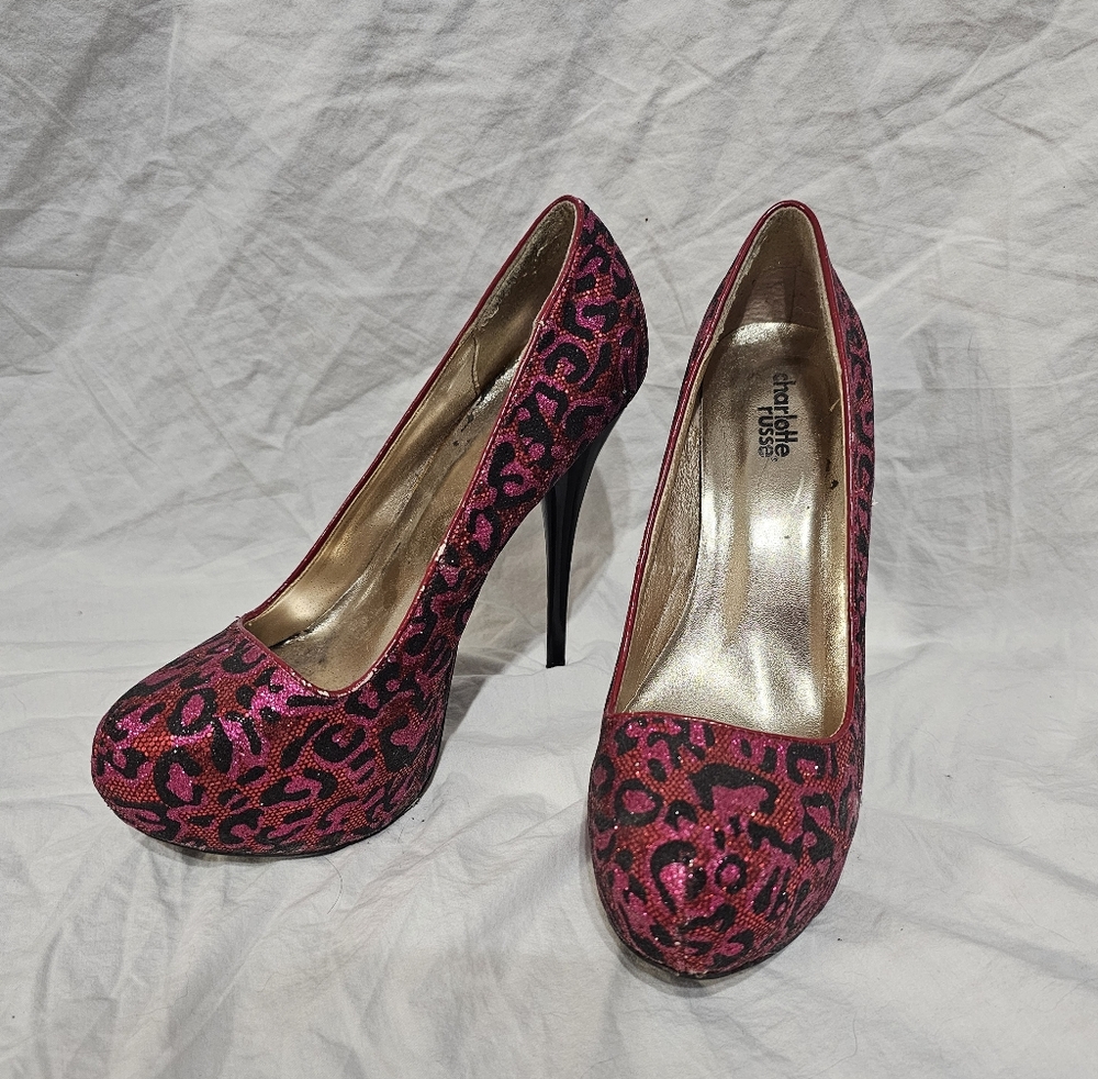 Charlotte Russe Pink Animal Print High-Heeled Platform Heels